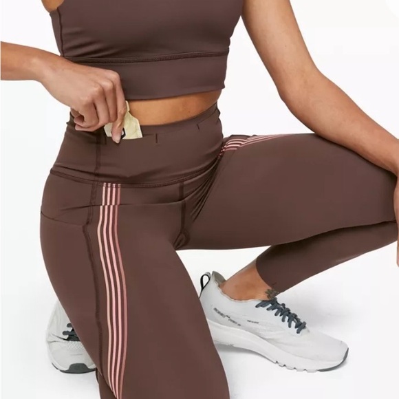 Lululemon Speed Light Yoga Leggings Brown with Pink Stripes Size 8 Excellent - Picture 6 of 13